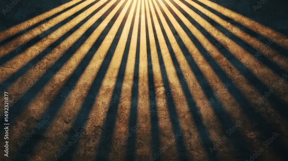Poster abstract background of rays of light creating shadows on a textured wall in a warm color palette