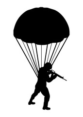 silhouette of a soldier parachuting with a parachute
