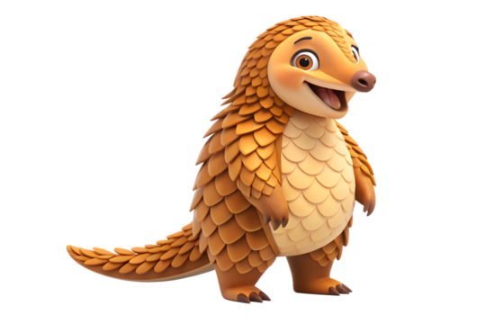 Adorable cartoon pangolin character 3d render happy expression isolated transparent background