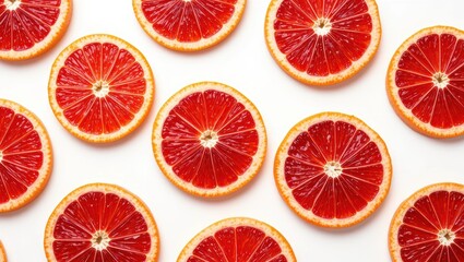 Fresh Slices of Blood Orange Arranged Aesthetically on a White Background