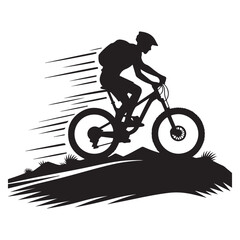 Naklejka premium Mountain Biker Riding Downhill Silhouette Vector Illustration Design Template
