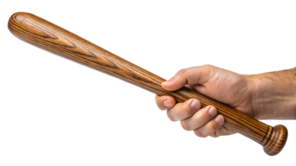 hand holding a wooden club isolated on white