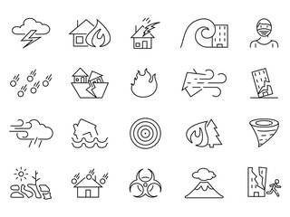 Natural disasters icons collection outlined style
