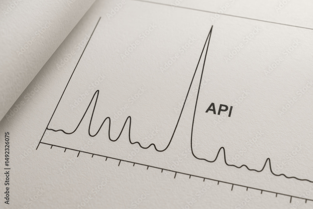 Aufkleber active pharmaceutical ingredient api analysis graph showing peak data for quality control in pharmac
