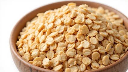 Fototapeta premium Heap of Raw Oats in a Wooden Bowl Displaying Natural Grains Rich in Nutrients and Fiber