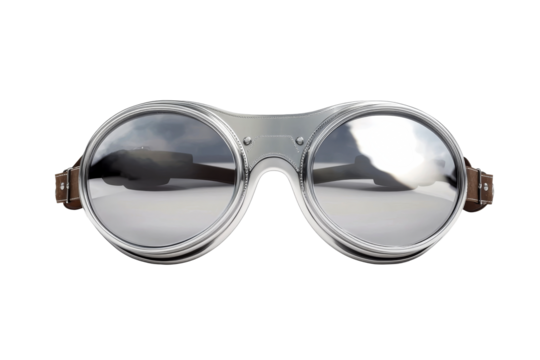 Vintage style aviator goggles with leather strap, cut out transparent