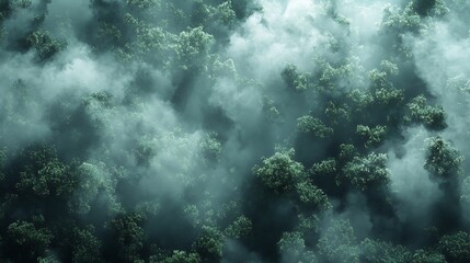 Obraz premium Misty forest aerial view