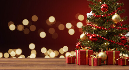 Obraz premium Festive Christmas Scene with Gifts and Elegant Decorations