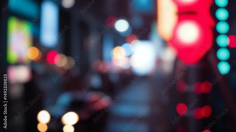 Poster a video showing vibrant blurred lights shining in darkness creating an abstract and colorful spectac