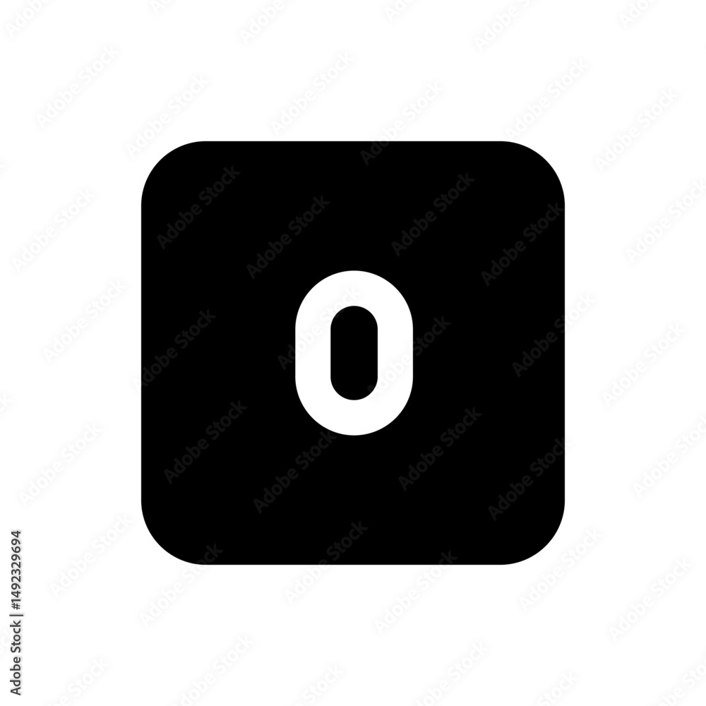 Poster illustration of a rounded square with a zero inside and a thick line at the bottom edge of the squar