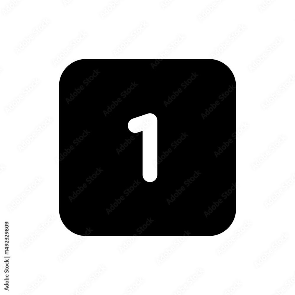 Poster white number one inside a rounded black square shape for graphic design and digital use applications