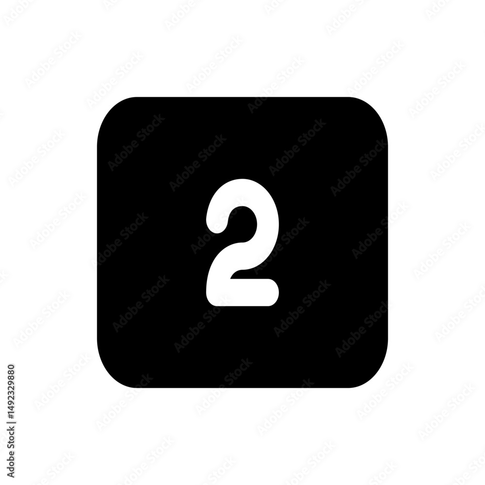 Poster illustration of the number two in white color placed on a black rounded rectangular shape background