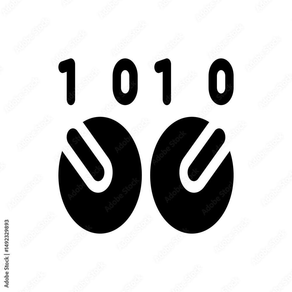Poster illustration of two circular knobs with slider indicators and binary numbers above them in black and