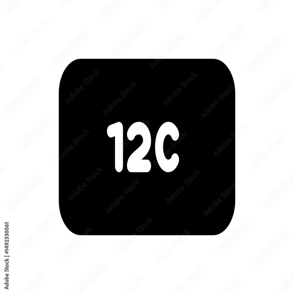 Poster illustration of a black rounded rectangle containing the white text twelve c in a simple and clean d
