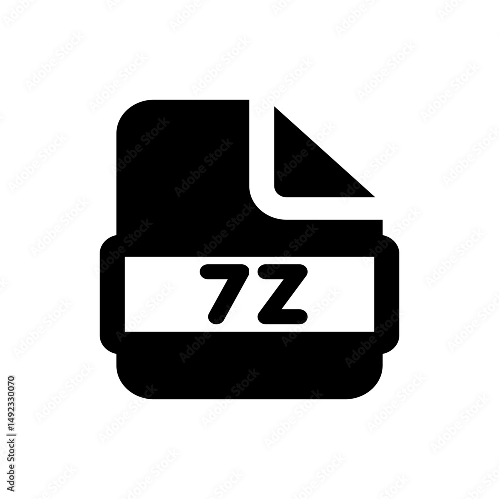 Poster illustration of a black file icon with a folded corner and the text seven z in a white rectangle sha