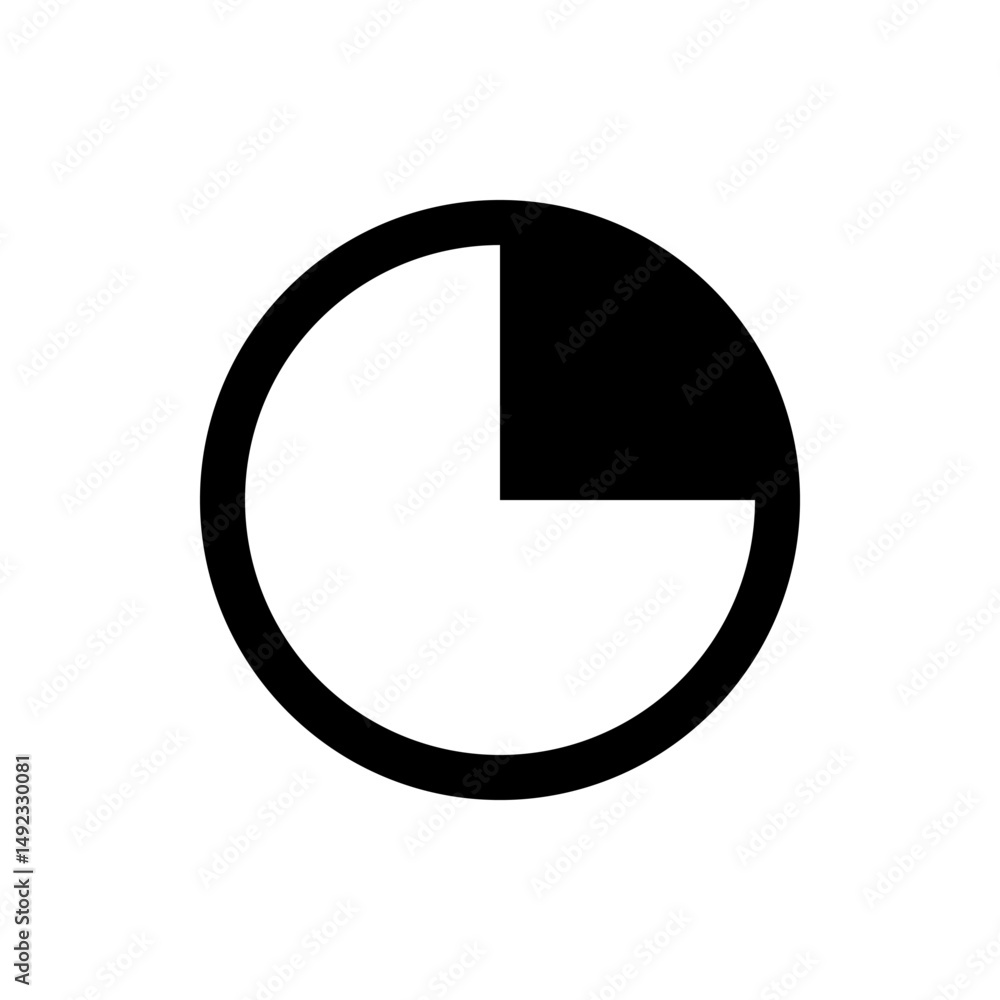 Poster a black outlined circle with a partially filled black quadrant in the upper right corner design elem