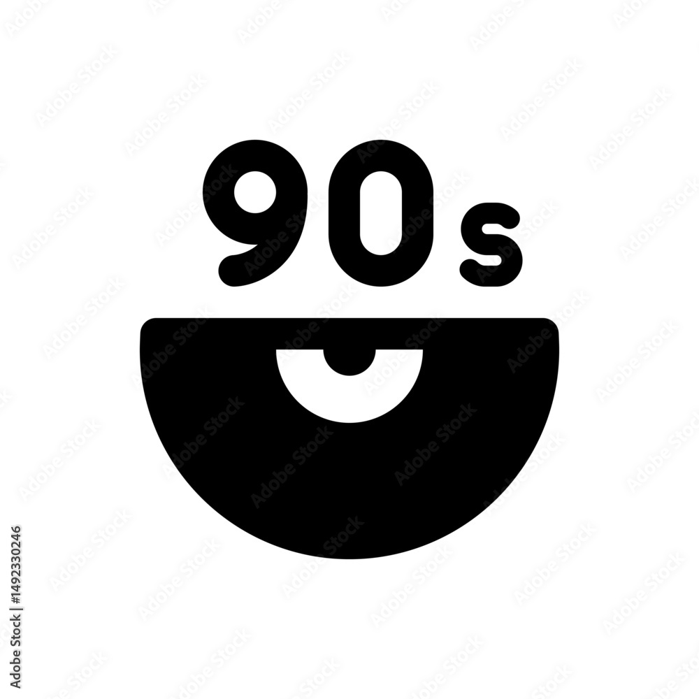Poster black and white graphic with the text nineties above a stylized cd or record shape in bold font