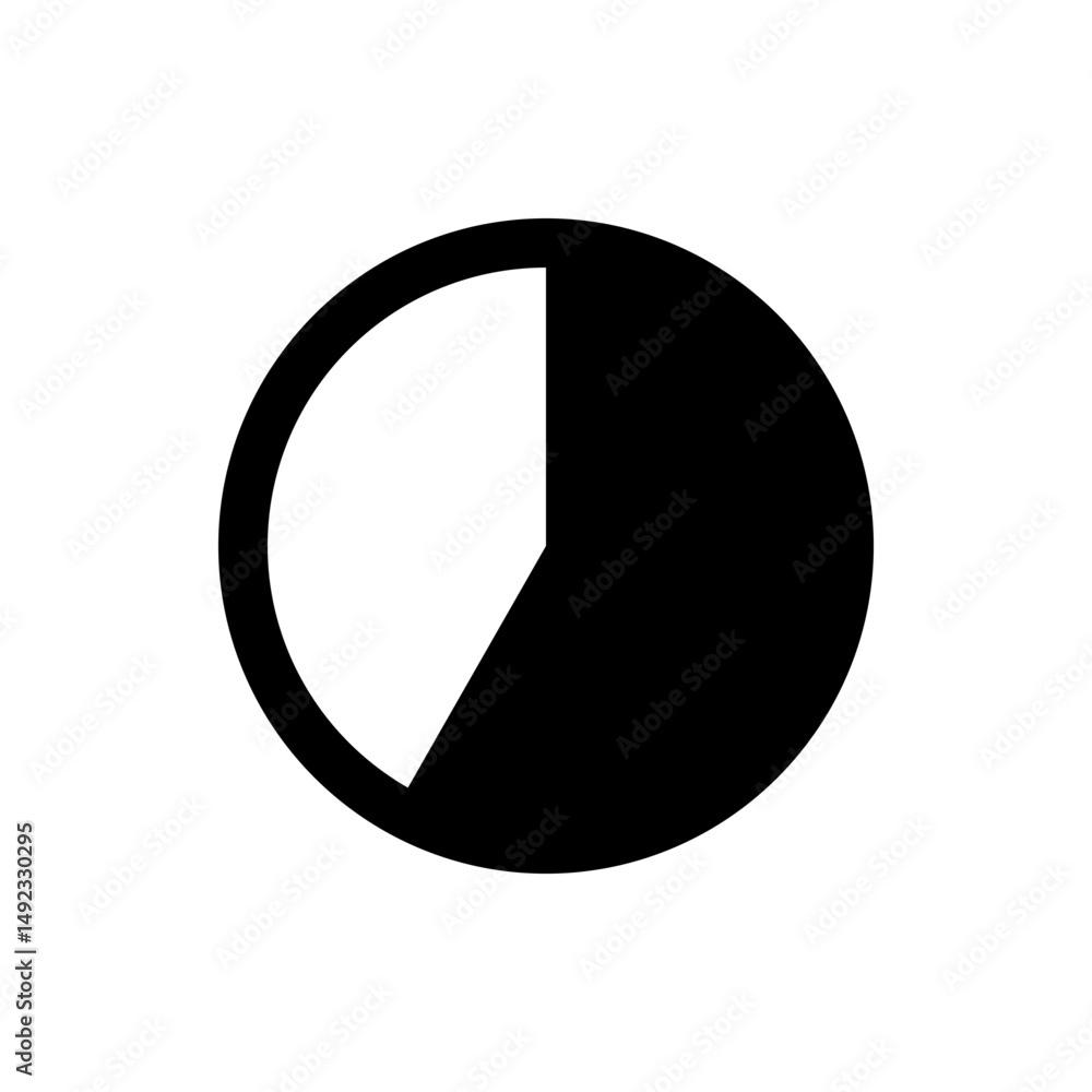 Poster black circle with a white section that is cut off by a diagonal line creating a pie chart appearance