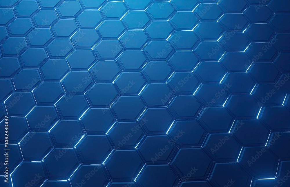 Poster futuristic blue hexagonal grid background with light effect: technology and science vector illustrat