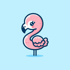 Flamingo vector, tropical pink bird art, cute summer exotic cartoon design, wildlife flat character illustration for nursery wallpaper, beach pattern background, home decor art print for kids room