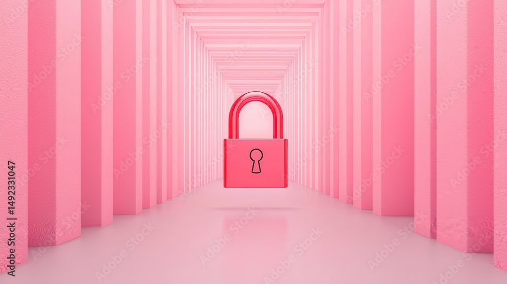 Aufkleber digital pink padlock in a modern corridor with symmetrical lines and soft lighting for security and 