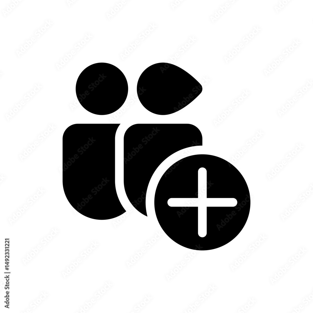 Poster icon depicting two people with a plus sign indicating adding a new member or contact to a group list