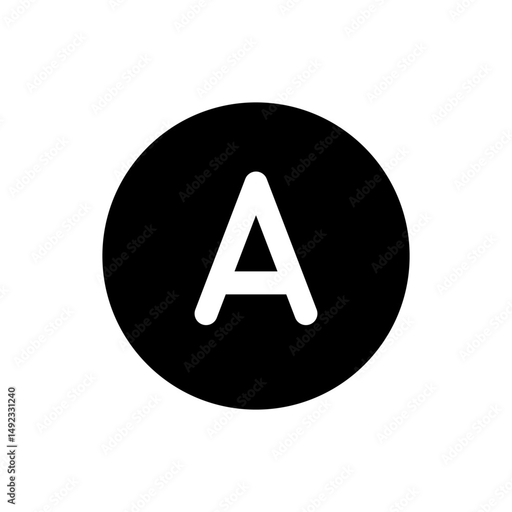 Poster white letter a centered in a solid black circle providing a simple and bold visual representation ic