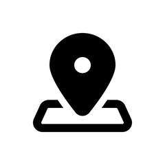 A simple black and white illustration of a location pin icon on a white background vector graphic art
