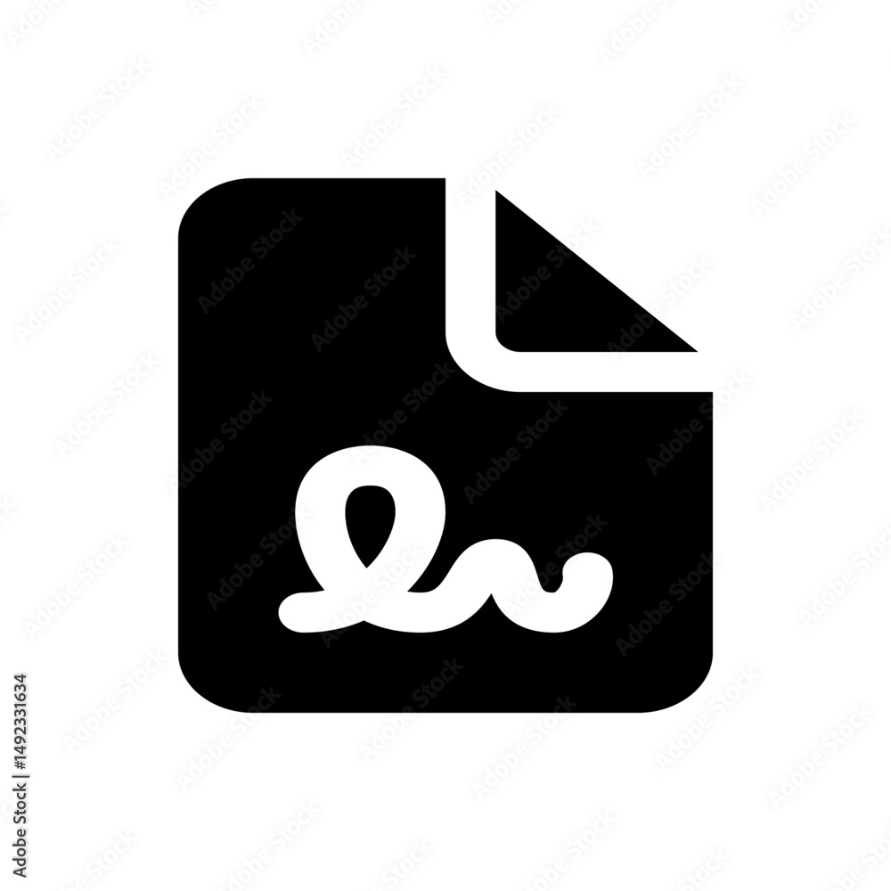 Poster black document with rounded corners and a white signature in the center of the document design eleme