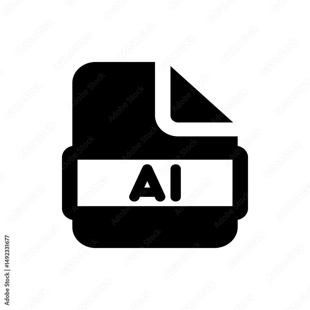 Poster illustration of a black ai file icon with rounded corners and white text on a white background image