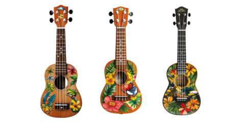 Vibrant floral ukulele trio