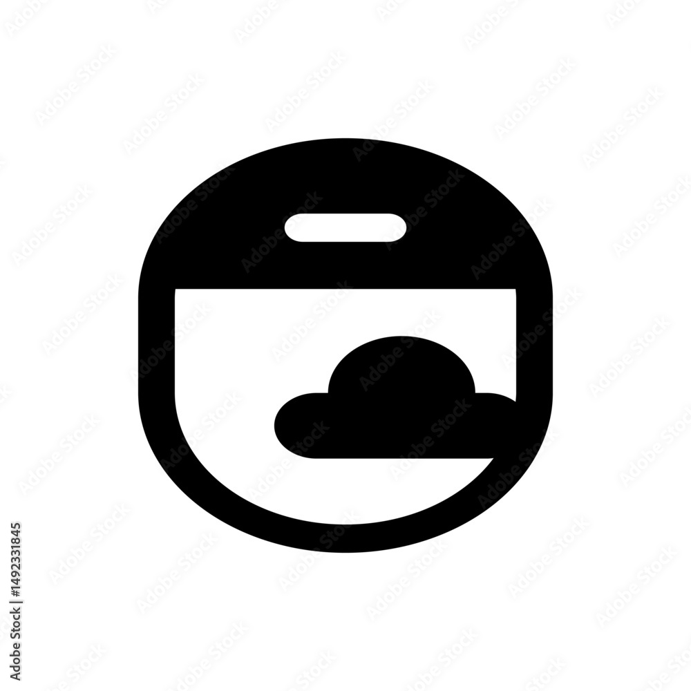 Poster an airplane window view showing a cloud with a black outline in a minimalist style illustration desi