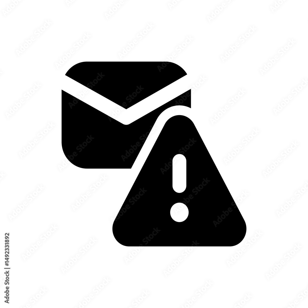 Poster black silhouette of an envelope with a white line and an exclamation mark inside a triangle shape wa