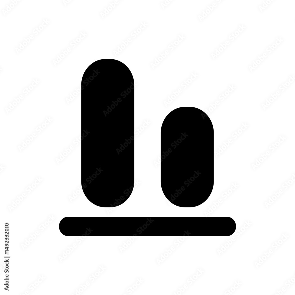 Poster two vertical rounded bars of different heights above a horizontal bar in a simple black and white de