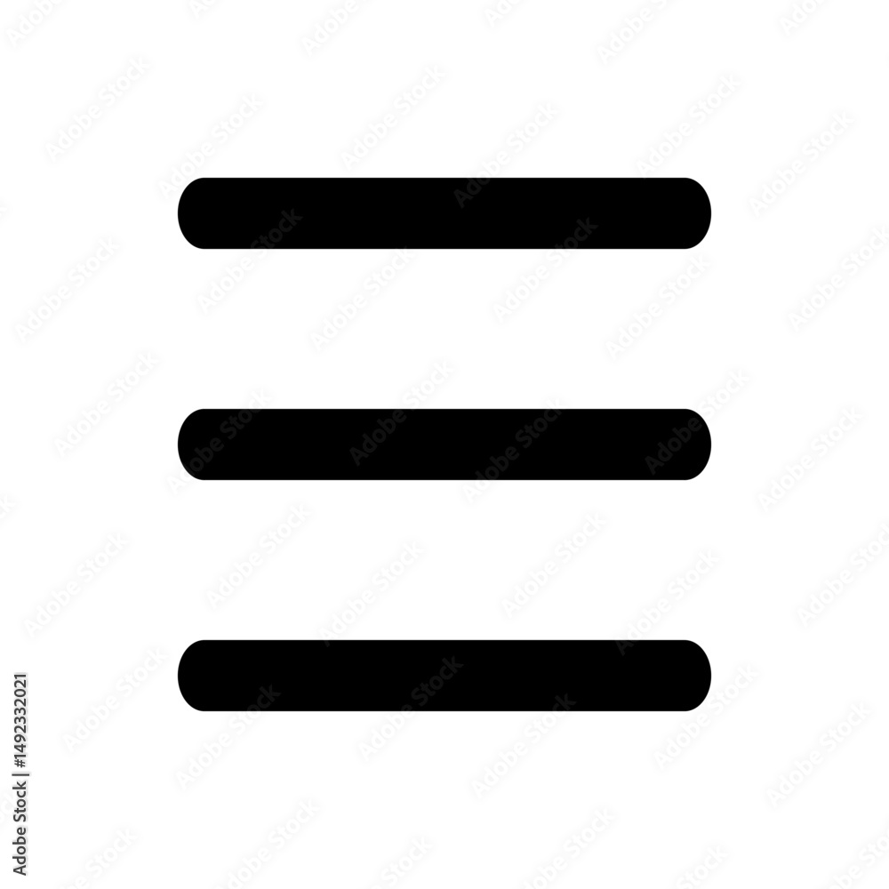 Poster three horizontal black lines stacked vertically with rounded ends on a white background image view