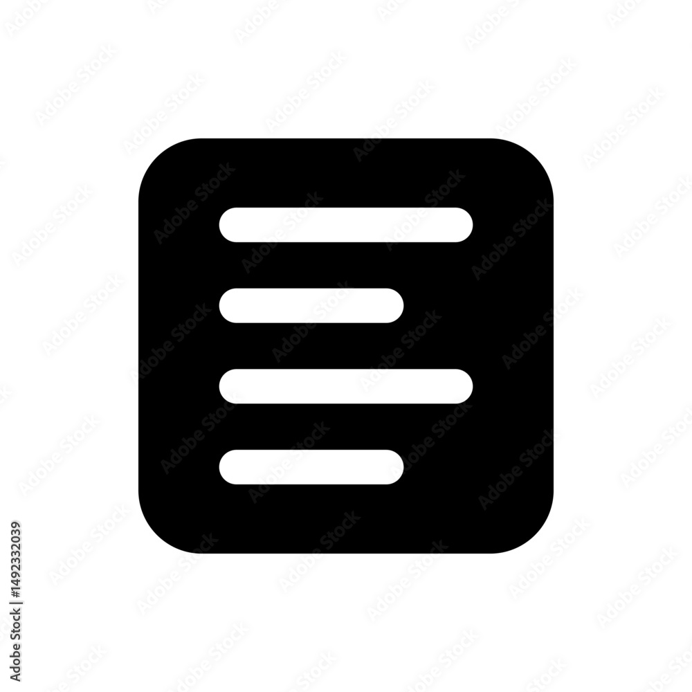 Poster black outlined square containing four horizontal lines of varying lengths representing text layout