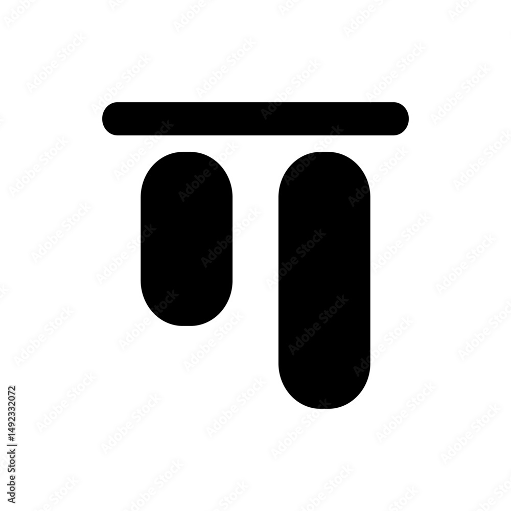 Poster illustration of a horizontal bar above a hollow rectangle and a filled rectangle with rounded bottom
