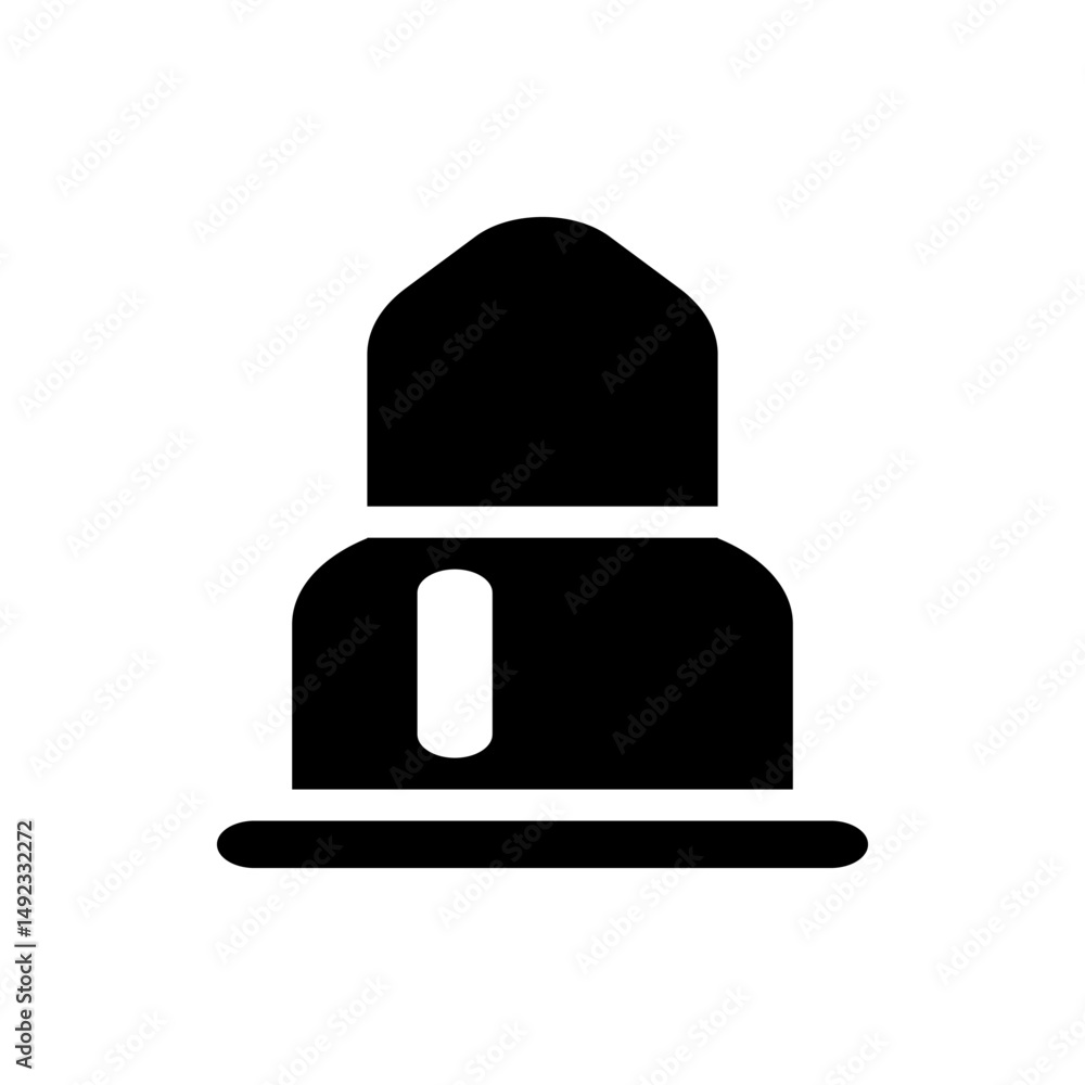 Poster illustration of a black bullet with a rounded tip and a rectangular body on a white background desig