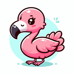Flamingo vector, pink cartoon bird mascot, cute exotic animal drawing, tropical summer beach flat icon for nursery wall art, kids decor, seamless pattern, wildlife background design for print graphics