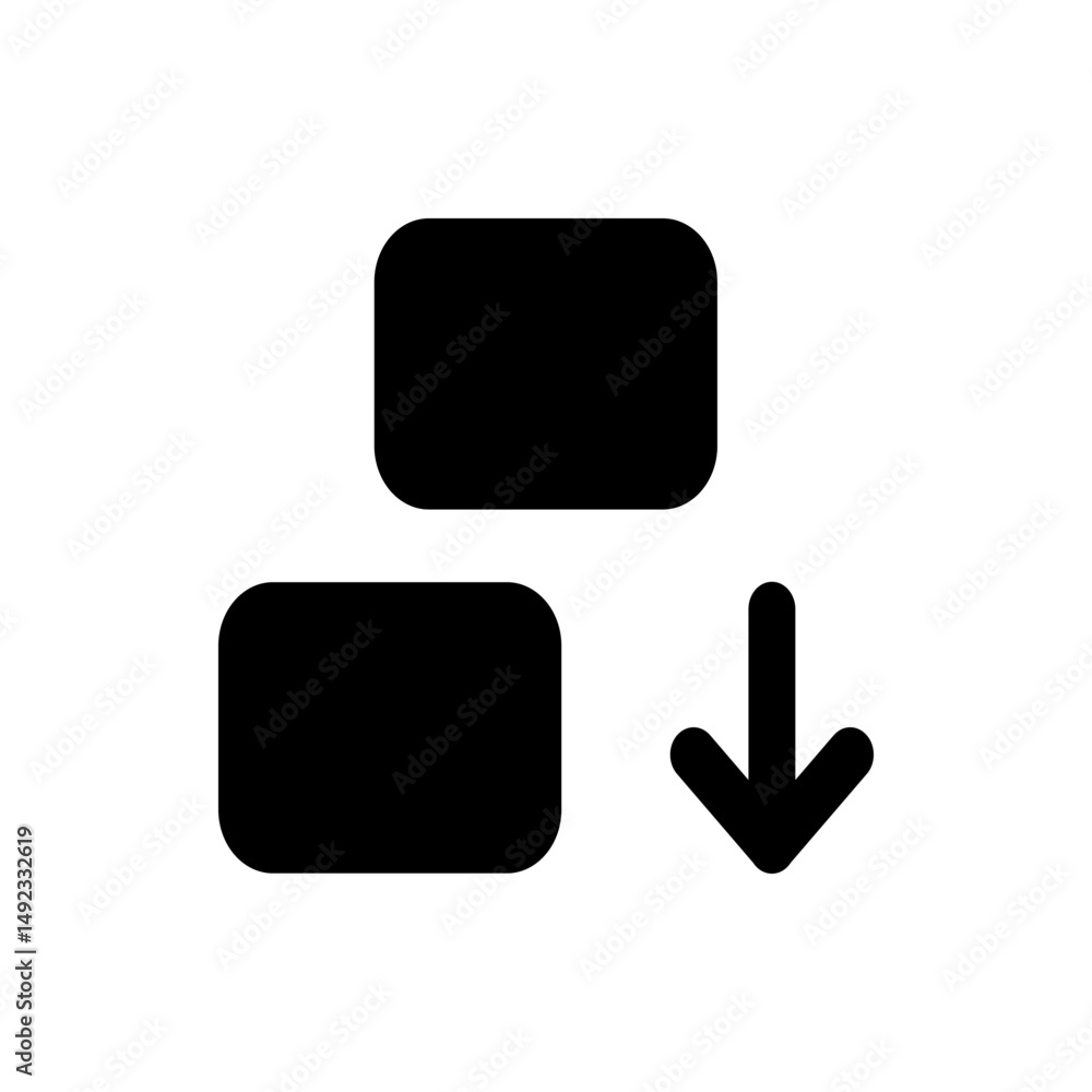 Poster two rounded rectangles stacked vertically with an arrow pointing down indicating movement or downloa