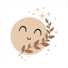 Mystical moon clipart in boho style - Magical Celestial graphic, hand drawn vector illustration in flat style.