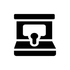 Illustration of a black treasure chest with an open lid and a keyhole lock, rendered in a simple style