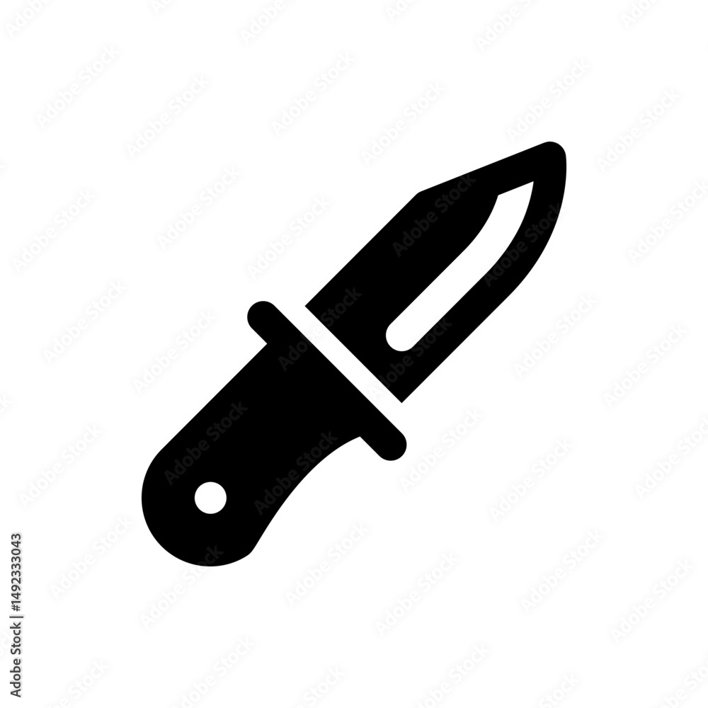 Poster illustration of a black knife with a sharp blade and a handle isolated on a white background design 