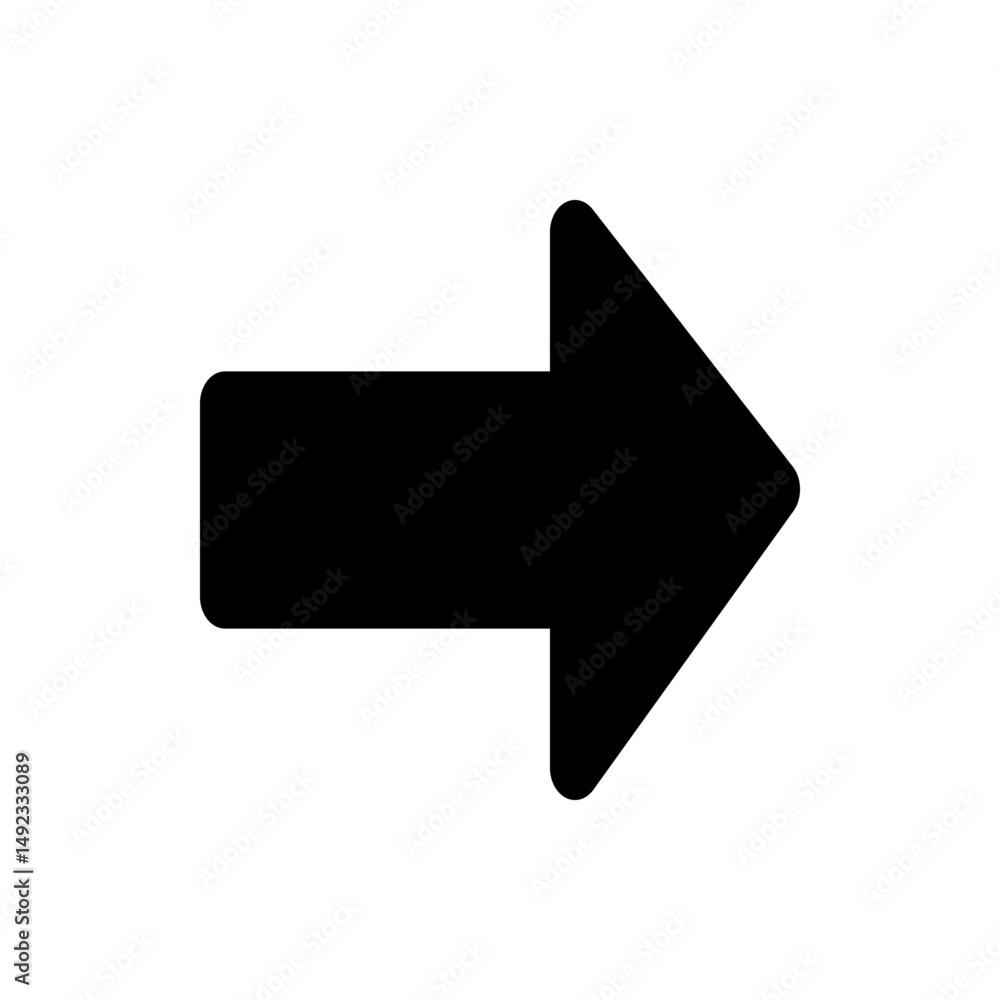 Poster a simple black arrow pointing right with rounded edges and a rectangular base on white background