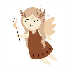 Virgo Zodiac sign clipart in boho style - cute whimsical horoscope design for kids. Celestial hand drawn vector illustration in cartoon flat style.