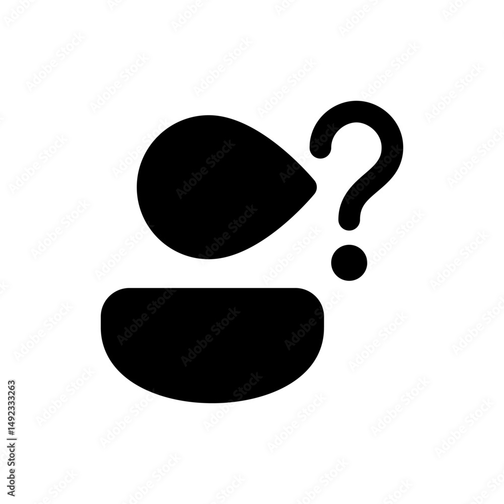 Poster black silhouette of an abstract shape with a question mark above a curved container like form image