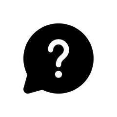Black speech bubble with a white question mark inside it indicating a query or uncertain information source