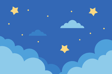 Night sky with clouds stars and dots on a blue background