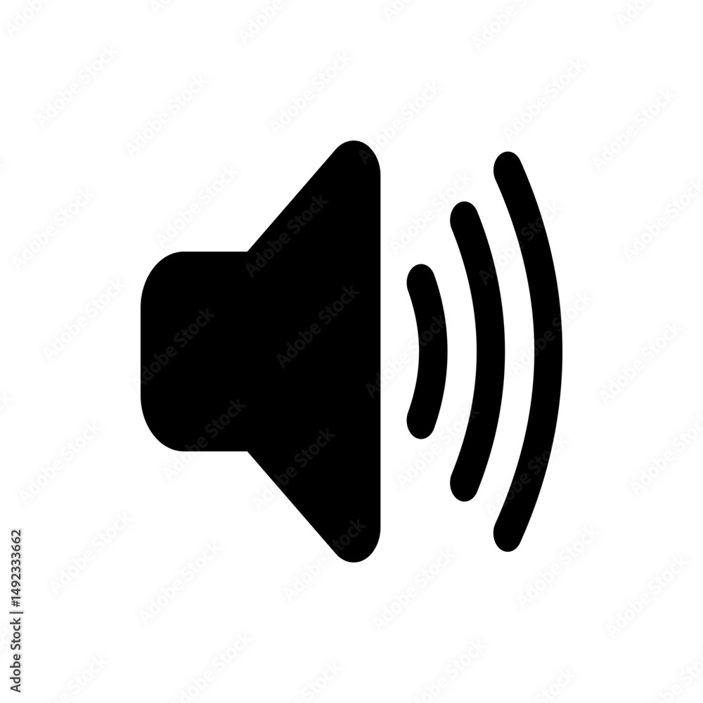 Poster black speaker icon with sound waves emanating representing audio output and volume control indicator