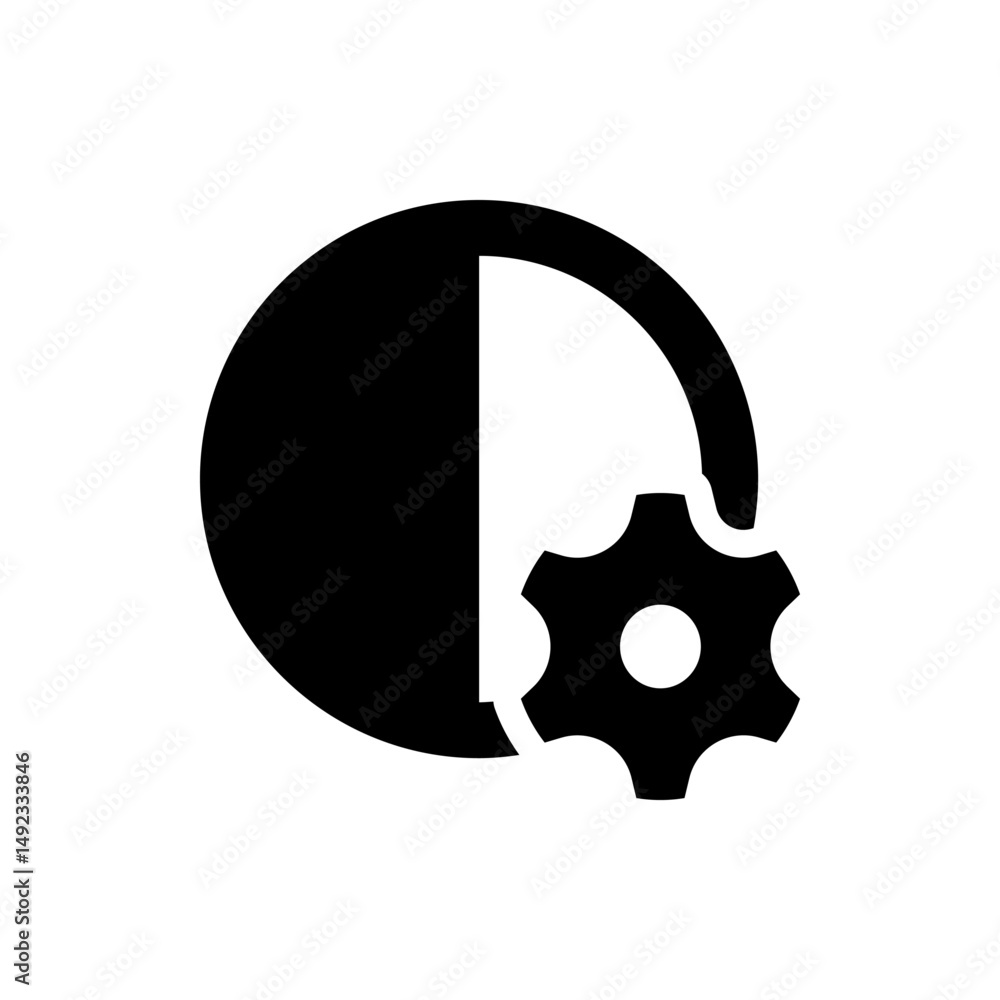 Poster black circle with a partial ring and a gear overlapping, suggesting settings or configuration proces